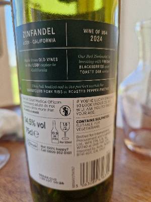 Zinfandel back label