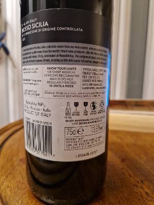 Federico Stella Rosso Sicilia back label