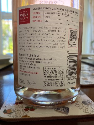 Gratien & Meyer Celebration wine society rose sparkling back label