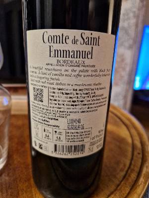 Bodié Bonnot Comte de Saint Emmanuel back label