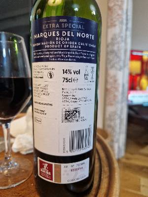El Coto De Rioja Marques del Norte back label