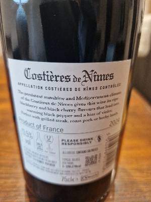 Costières de Nîmes Cuvée Réserve back label