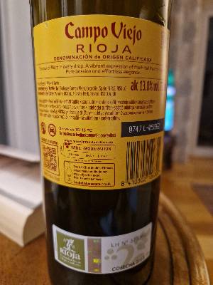 Bodegas Campo Viejo Tempranillo back label