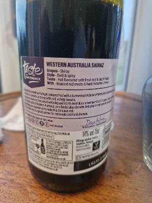  Western Australia Shiraz back label