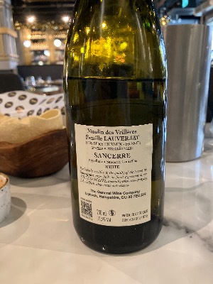 Moulin des Vrillères Sancerre back label