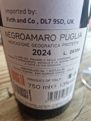 Giusitini Negrioamaro back label