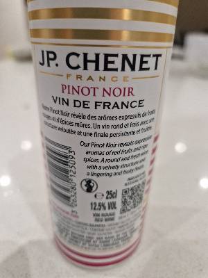 JP. Chenet Pinot Noir back label