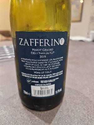 Zafferino Zafferino back label