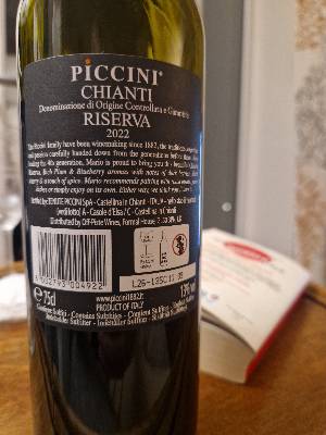 Piccini Chianti Riserva back label