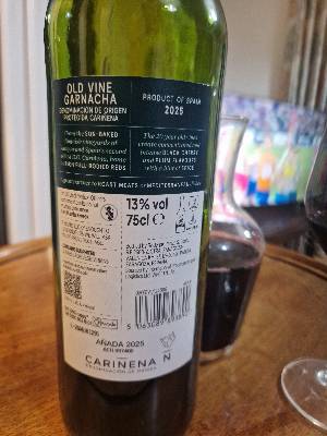 Bodegas Paniza S. Coop. Old Vine Garnacha back label