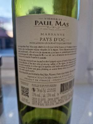 Paul Mas Marsanne back label