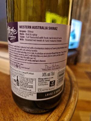 David Hohnen Western Australia Shiraz back label