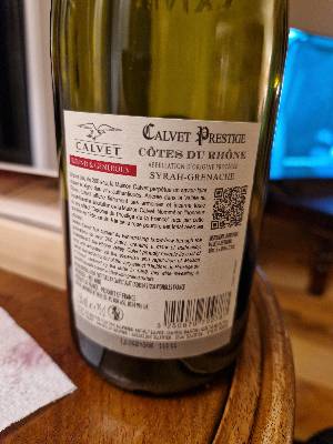 Calvet Prestige back label