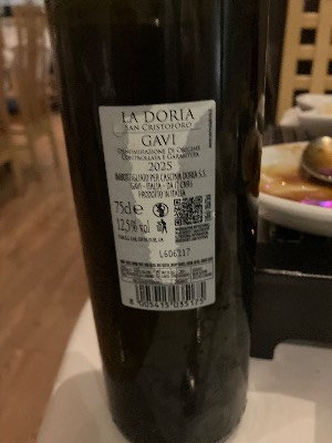 La Doria San Cristoforo Gavi back label
