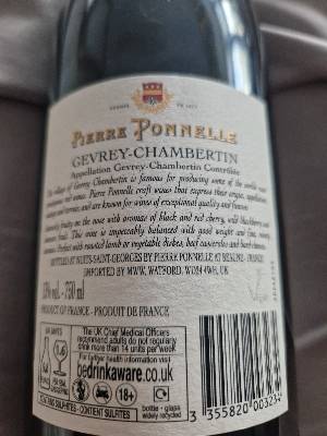 Pierre Ponnelle Gevrey-Chambertin back label