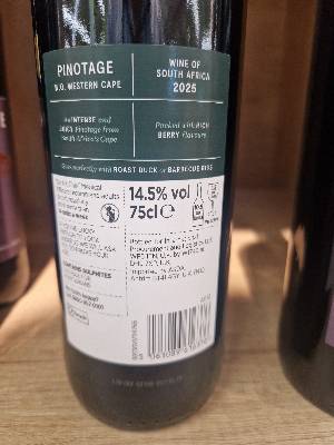 Exceptional Pinotage back label