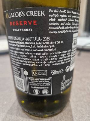 Jacob's Creek Reserve back label